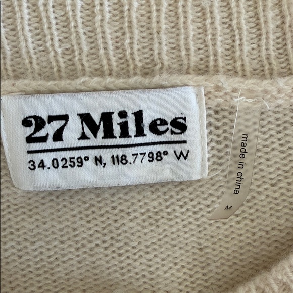 27 Miles Malibu Women’s 100% Cashmere Colorblock Sweater Neutral Brown Cream M - Picture 8 of 11
